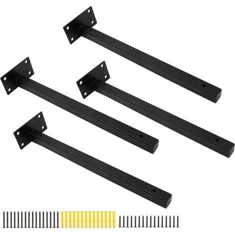 4 Pcs Équerre Étagère Support Étagere pour Murale Fixation, Supports d'étagère Murale,Robuste Support d’Angle,Support Flottant Industriels,Plateaux de Fixation Rétro en Métal avec Vis Noir (14in/35cm) (1/5)