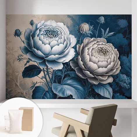 Papier peint intissé classique moderne pour salon et chambre à coucher Décoration rapide avec colle Fleurs romantiques 104x70 cm (1/5)