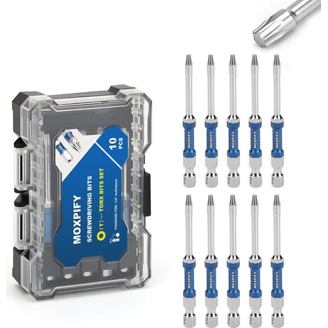 Lot de 10 embouts Torx T10 de 75 mm de long avec tige hexagonale de 6,35 mm (1/5)