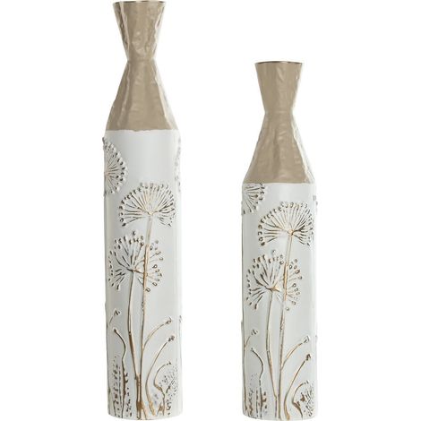 Jarron Set 2 Metal 13,5X13,5X72 Flores Beige (1/3)