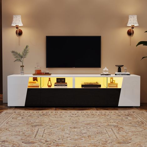 TV-Möbel 180 x 38,5 x 45 cm – LED – 2 Schubladen, 2 Schränke, offene Regale – für Fernseher bis 80 Zoll – weiß und schwarz (1/5)