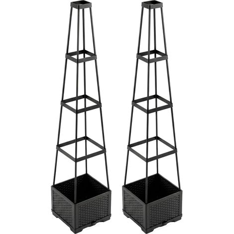 Kiri - Set 2 Vasi Fioriere per Piante di Pomodoro Rampicanti 27x 142,5 cm Autoirrigante in Plastica Nero (1/5)