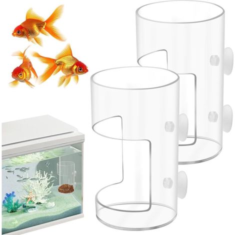 Lot de 2 mangeoires Rondes pour Poissons d'aquarium avec Ventouse, Tube d'alimentation, séparateur de réservoir, boîte d'élevage, Bols à Poissons, Accessoires pour Tortues et crevettes (1/5)