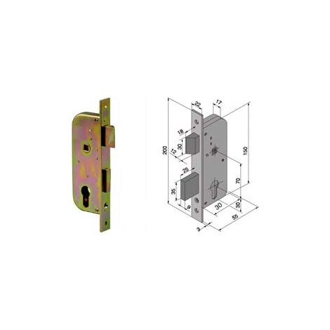 SERRATURA DA INFILARE PER CANCELLI 2 MANDATE E SCR. CIL. SAGOMATO 061  mm.30 con catenaccio mm.25 (06130000)    WELKA