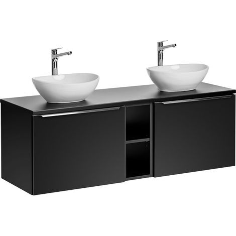 Ensemble meubles double vasques à poser + meuble bas - 140 cm - Rosario Black - Livraison gratuite