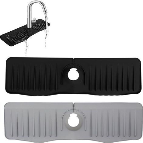 Lot de 2 tapis de robinet en silicone, tapis d'égouttage, tapis d'évier, tapis de robinet en silicone, tapis d'égouttage, tapis de séchage, tapis en silicone pour robinet, 36 x 13 cm (1/5)