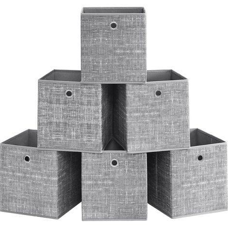 Lot de 6 boîtes de rangement pliables 30 x 30 x 30 cm pour jouets vêtements style épuré en tissu non-tissé noir (1/2)
