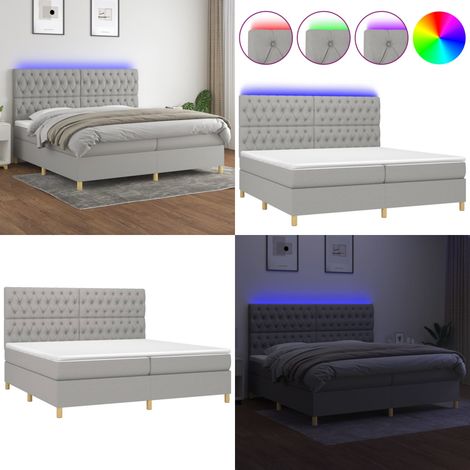 Sommier à lattes de lit matelas et LED Gris clair 200x200 cm - Sommier Tapissier - Lit Plateforme - Lit Avec Led - Matelas À Ressorts Ensachés - Têtière Ajustable - Home & Living (1/5)