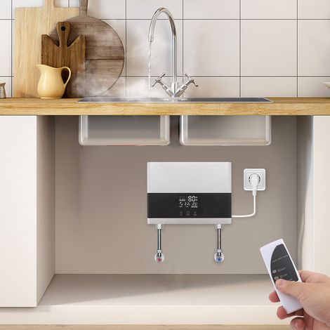 Chauffe-eau électronique instantané 6000W- Argent, forme rectangulaire - Écran LED - Tension 220 V