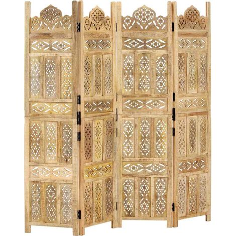 vidaXL Hand carved 4-Panel Room Divider 160x165 cm Solid Mango Wood (1/5)