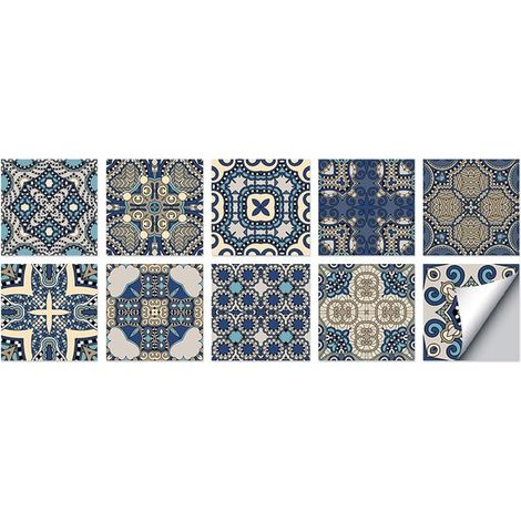 Juego de 10 pegatinas autoadhesivas para azulejos 15 x 15 cm, pegatinas azulejos PVC impermeables, papel tapiz decorativo pared resistente aceite (1/5)