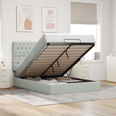 vidaXL Cadre de lit ottoman et matelas gris clair 140x190 velours (1/5)
