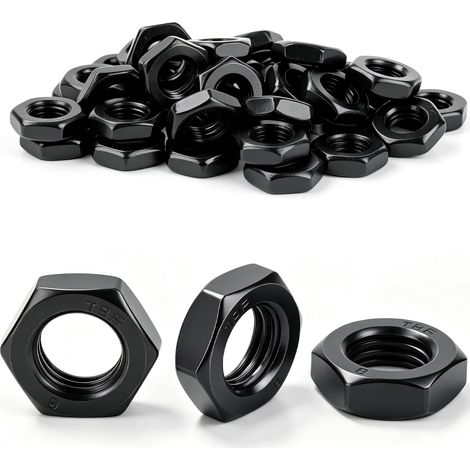 Lot de 10 écrous plats M14 - Écrous hexagonaux - Forme basse - Noir (1/5)