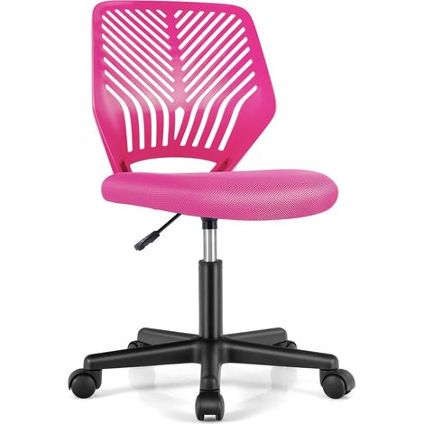 COSTWAY Silla Ergonomica Escritorio, Altura Ajustable77-89 cm, Silla Escritorio Niños con Ruedas Universales, sin Brazos, Silla Escritorio Infantil/Juvenil/Adultos (Rosa) (1/5)