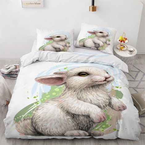 Bettwäsche-Set 220x240 cm mit 2 Kissenbezügen 80x80 cm, 3D Kaninchen Motiv, Mikrofaser