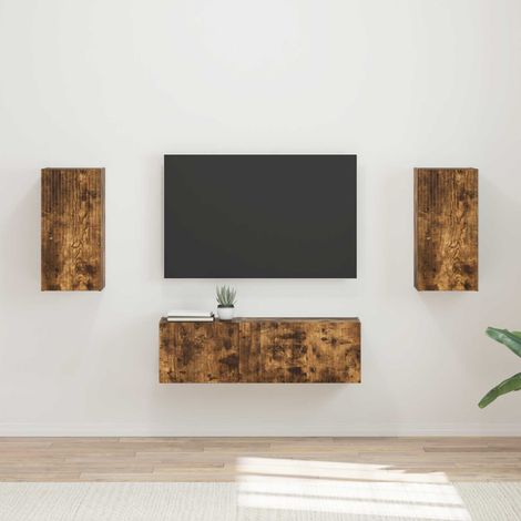 TV-Wandregal-Set 4 pcs Geräucherte Eiche Holzwerkstoff