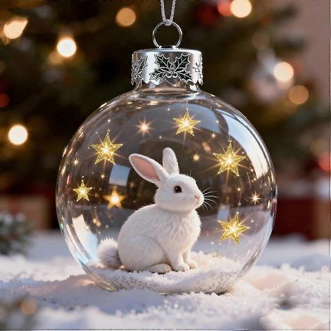 Boule de Noël 3D en forme d'animal, décor en verre cristal, boule de Noël en plastique transparent, motif vache des Highlands, décoration de Noël inspirée de la faune sauvage (1/3)