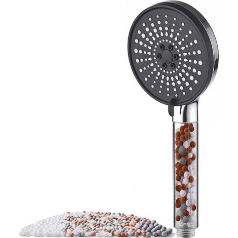 Pommeau de douche avec filtre économiseur d'eau, pommeau de douche anticalcaire haute pression, 5 modes de jet, noir (1/5)