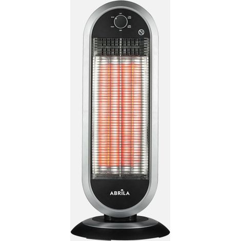 Fabrilamp Estufa Eléctrica de Carbono AKRON 900W Negro/Plata – 2 Potencias, Oscilante, 2 Tubos de Carbono, Antivuelco y Rejilla de Protección – 70x30x30 cm