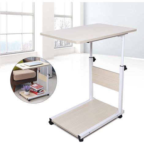 Mesa auxiliar, mesa de sofá regulable en altura, mesa de centro, mesa de cama móvil portátil con ruedas, mesa de ordenador (arce blanco)