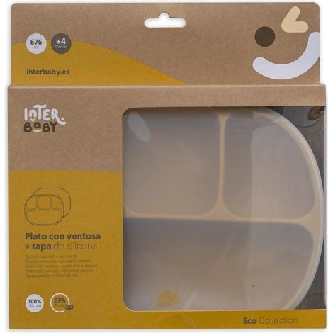Assiette avec couvercle et ventouse en silicone ocre (1/5)