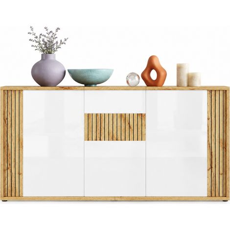 Credenza 140x35x71 cm in MDF e pannelli di legno bianca con contenitore FloraGrace (1/5)