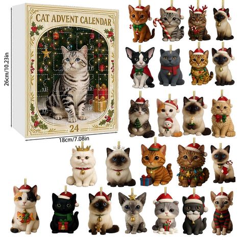 Nouveauté 2025 : Calendrier de l'Avent pour les amoureux des chats, boîte surprise, décoration pour sapin de Noël en acrylique (1/5)