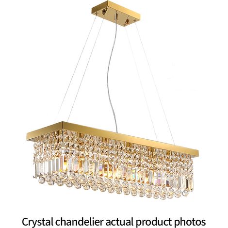 Elegante rechteckige Haengeleuchte Gold 40 cm Kristall Pendellampe mit 4x E14 hoehenverstellbar moderne Deckenleuchte fuer kleinen Esstisch und Kueche