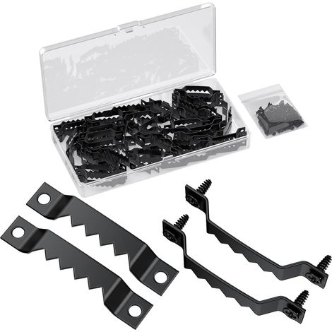 50 Pièces Attaches Crantées Cadres avec Vis, Portée 6,8 KG Crochets Lourds pour Tableaux Œuvres d'Art Horloges Petits Crochets pour Accrochage Accessoires Cadres Quincaillerie d'Accrochage (1/5)