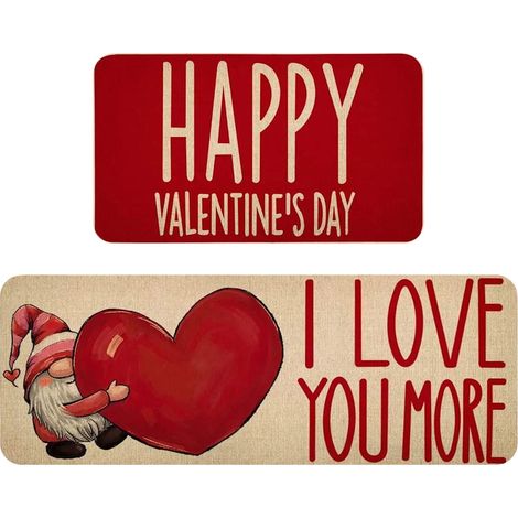 Tapis De Cuisine Non Glissant - 2 Pièces 60 x 40 cm + 150 x 50 cm - Pour Cuisine Salle À Manger Entrée Bureau - Thème Saint-Valentin - Lot De 2 (1/5)