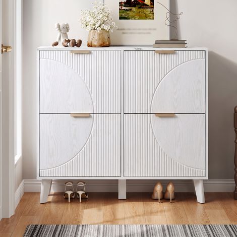 Meuble à chaussures 105x24x95.5 cm - grand rangement - rabattable - 4 portes - mdf - mobilier fonctionnel - gain de place - meuble d’entrée - blanc (1/5)