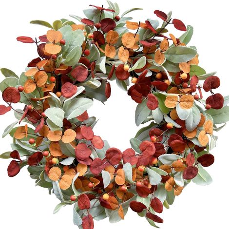 Couronne Automnale - Feuilles D'érable Artificielles - Pommes De Pin Et Baies - 45 cm - Pour Porte D'entrée Intérieure Ou Extérieure - 1 Pièce (1/5)
