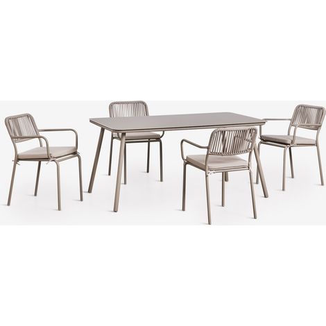 Set da tavolo rettangolare 160x90 cm e 4 sedie da giardino impilabili in corda intrecciata Arhiza SKLUM (1/5)