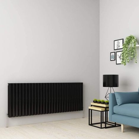 Warmehaus Black Oval Radiator Horizontal Double Panel 600x1593mm