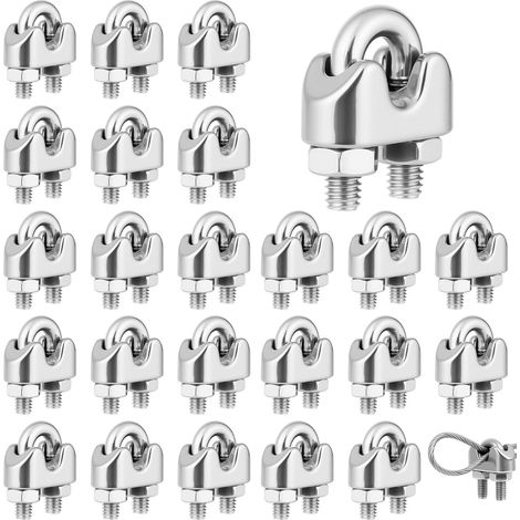 24PCS M2 Serre Cable Acier, Serre Cable Inox 304, U Boulon Clip de Câble Métalliques, Serre-Câbles Étrier, Pour Câble Métallique en Acier de 2mm Corde (1/5)