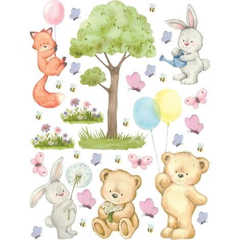 sticker mural forêt avec des animaux de la forêt multicolore - Sanders & Sanders (1/2)