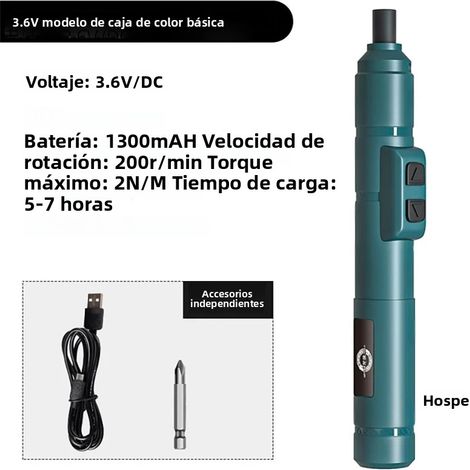 (Modèle de base vert) Mini tournevis électrique sans fil, rechargeable par USB, 3,6 V, 200 tr/min, batterie incluse (1/5)