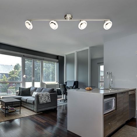 Faretto da soffitto faretto lampada da soffitto orientabile a LED lampada da soggiorno, faretti mobili, metallo nichel cromo opaco, plastica satinata, 4x 4W 4x 280lm bianco caldo, LxH 80 x 13,5 cm