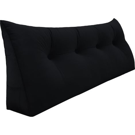 VERCART Großes Keil Lesekissen, Langes Bettruhe Rückenkissen, Dekoratives Kopfteilkissen, Dreieckiges Positionierungs Körperkissen für Tagesbett oder Couch, Samt Schwarz,120cm