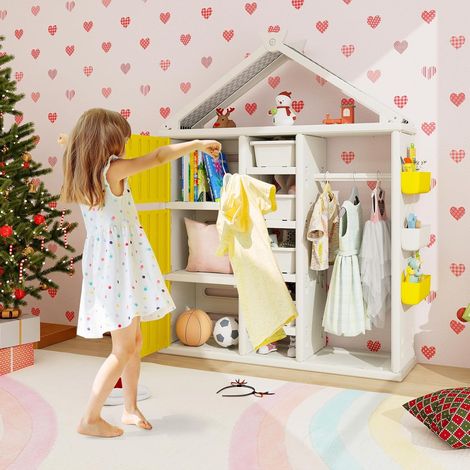 Kids Clothing Wardrobe Closet Costume Storage Closet Dress Up Center w/ Storage Bin (1/5)