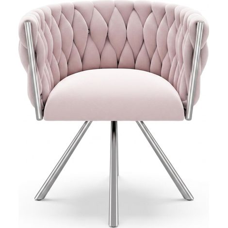 FurnitureR Pink Dining Chair, Velvet Upholstered Accent Chair with Curved Backrest & Silver Metal Legs, Modern Tub Dining Chair for Kitchen Bedroom Vanity Living Room, Pink