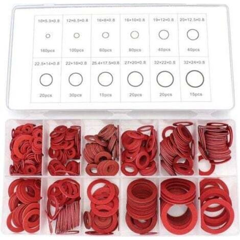 [NON UTILIZZATO] Rondelle in fibra assortite, kit da 600 pezzi di rondelle piatte in fibra di carta e acciaio rosse, guarnizione isolante assortita