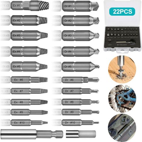 22 Pcs Endommagé Vis Extracteurs, Extracteurs de Vis à Mèches de Polissage Séparée et d'Extraction pour Boulons ou Vis Endommagés, 2-12mm,avec porte-embout magnétique et adaptateur de douille,Lilaris