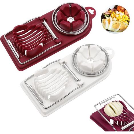 Affetta uova in due pezzi per uova sode. Affetta uova/fragole multifunzionale per alimenti, verdura e frutta. Filo in acciaio inossidabile. (1/5)
