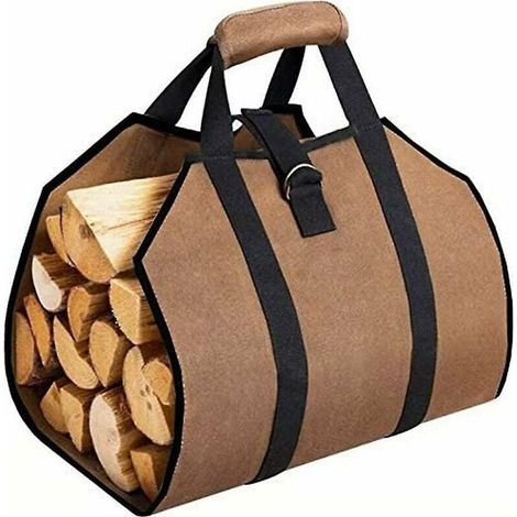 Sac fourre-tout à bois de chauffage, sac de transport de bches en toile, accessoires de poêle de cheminée, porte-bois de chauffage avec poignées (1/4)