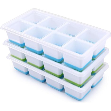 3er Set Große Silikon Eiswürfelform mit Deckel, BPA Frei, Stapelbar (1/5)