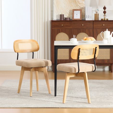 Set di 2 sedie da pranzo girevoli 360° 43x50x77 cm in ciniglia kaki retrò - CHICFURN (1/5)
