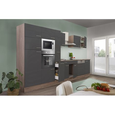 Cuisine Kitchenette bloc cuisine intégrée Chêne York Gris Oliver 370 cm Respekta (1/4)