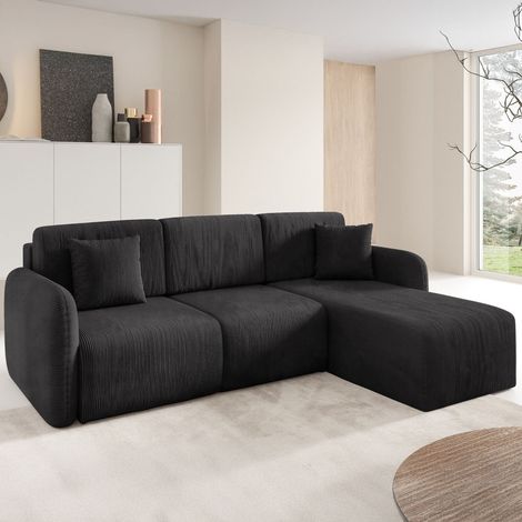Sofá Cama con Chaise Longue Ranco, Almacenaje, Reversible, Reclinable, 245x185 cm Negro (1/5)