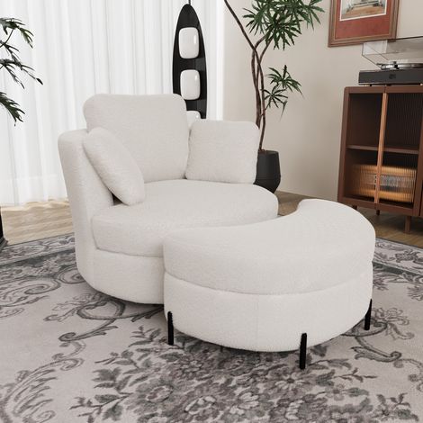 Sillón giratorio de sherpa marfil, asiento profundo, giro 360°, carga máxima 160 kg,103x90.5x85,5 cm (1/5)